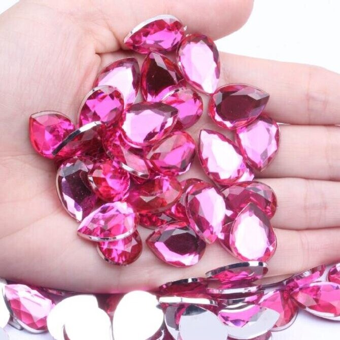 Acrylic Rhinestone Teardrop Flat Cut Flat Back