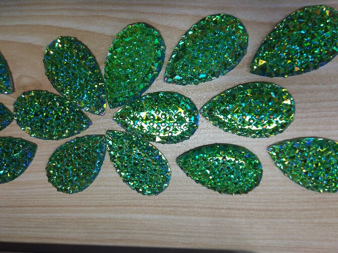 16*30 Green AB Teardrop Resin Rhinestone 