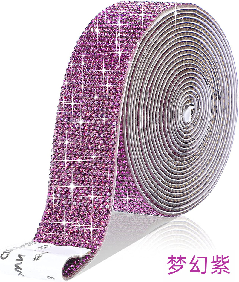 12 Rows Pink, Purple, Royal Blue Rhinestone Trim with Sticke