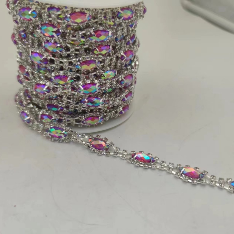 7*15 Lilac Acrylic Rhinestone Chain with Silver Plating