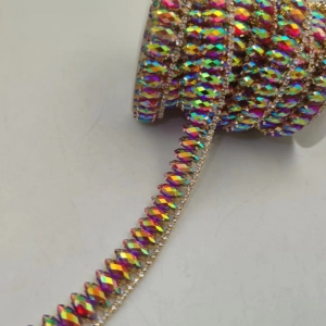 7*15 Red AB Rhinestone Chain with Gold P